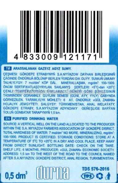 "durna" arassalanan gazsyz agyz suwy