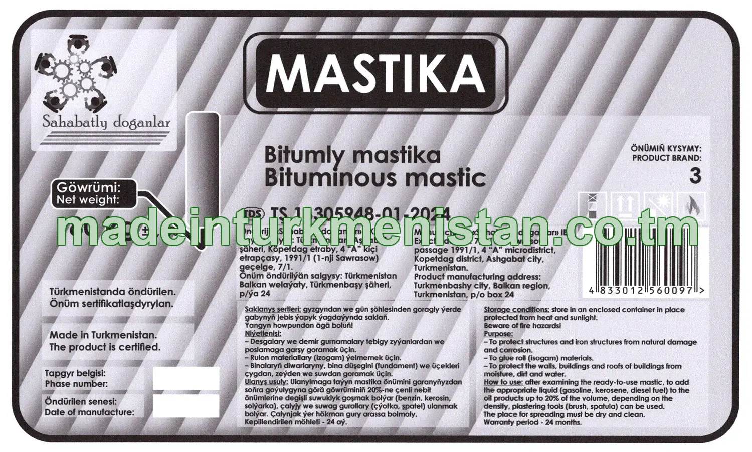 Bitumly mastika. Önümiň kysymy: 3
