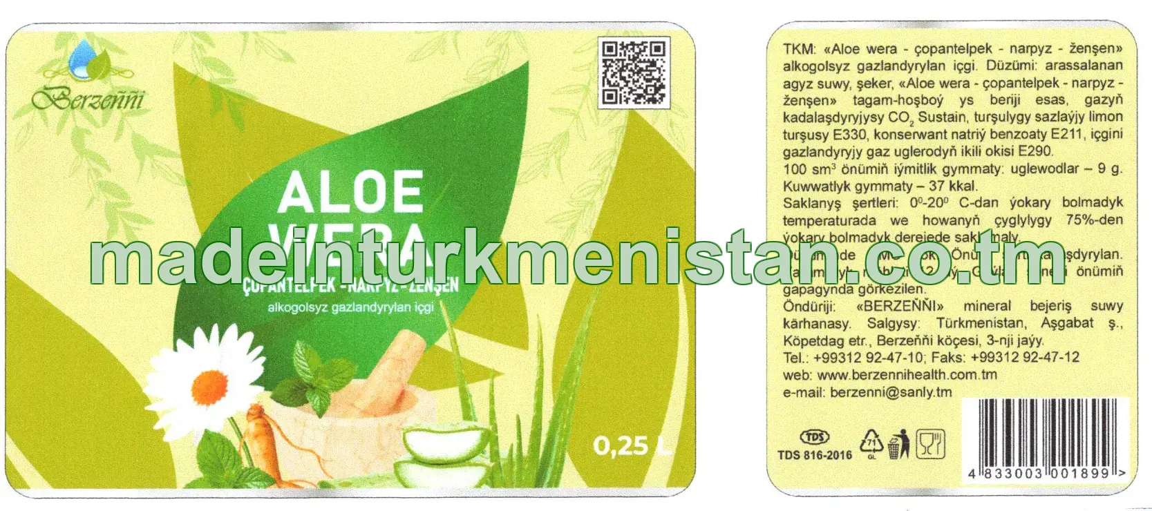 "Aloe wera-çopantelpek-narpyz-ženşen" alkogolsyz gazlandyrylan içgi 