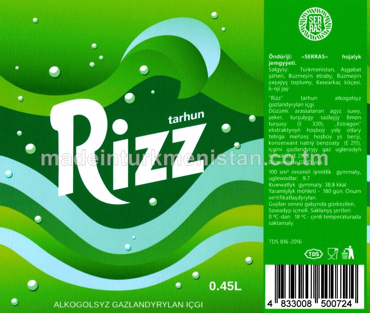 Tarhun alkogolsyz gazlandyrylan içgi