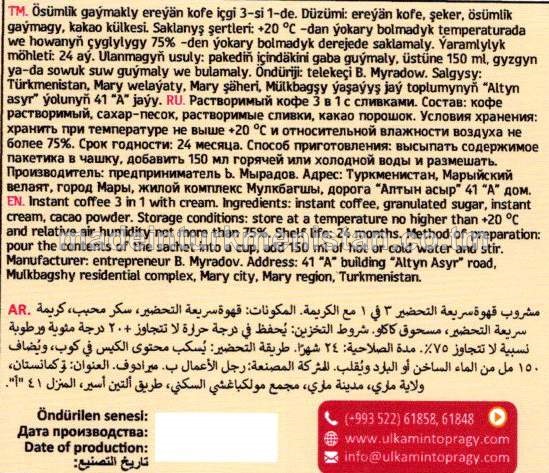 Ösümlik gaýmakly ereýän kofe içgi 3-si 1-de, 18g