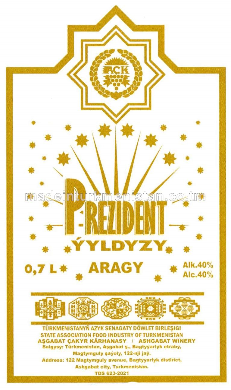 "Prezident ýyldyzy" aragy. Alk: 40%