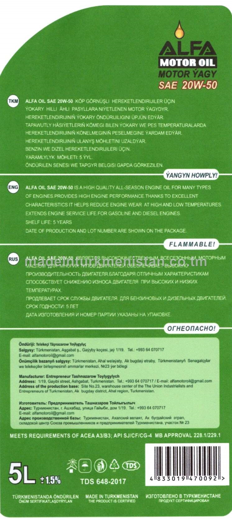 Motor ýagy SAE 20W-50
