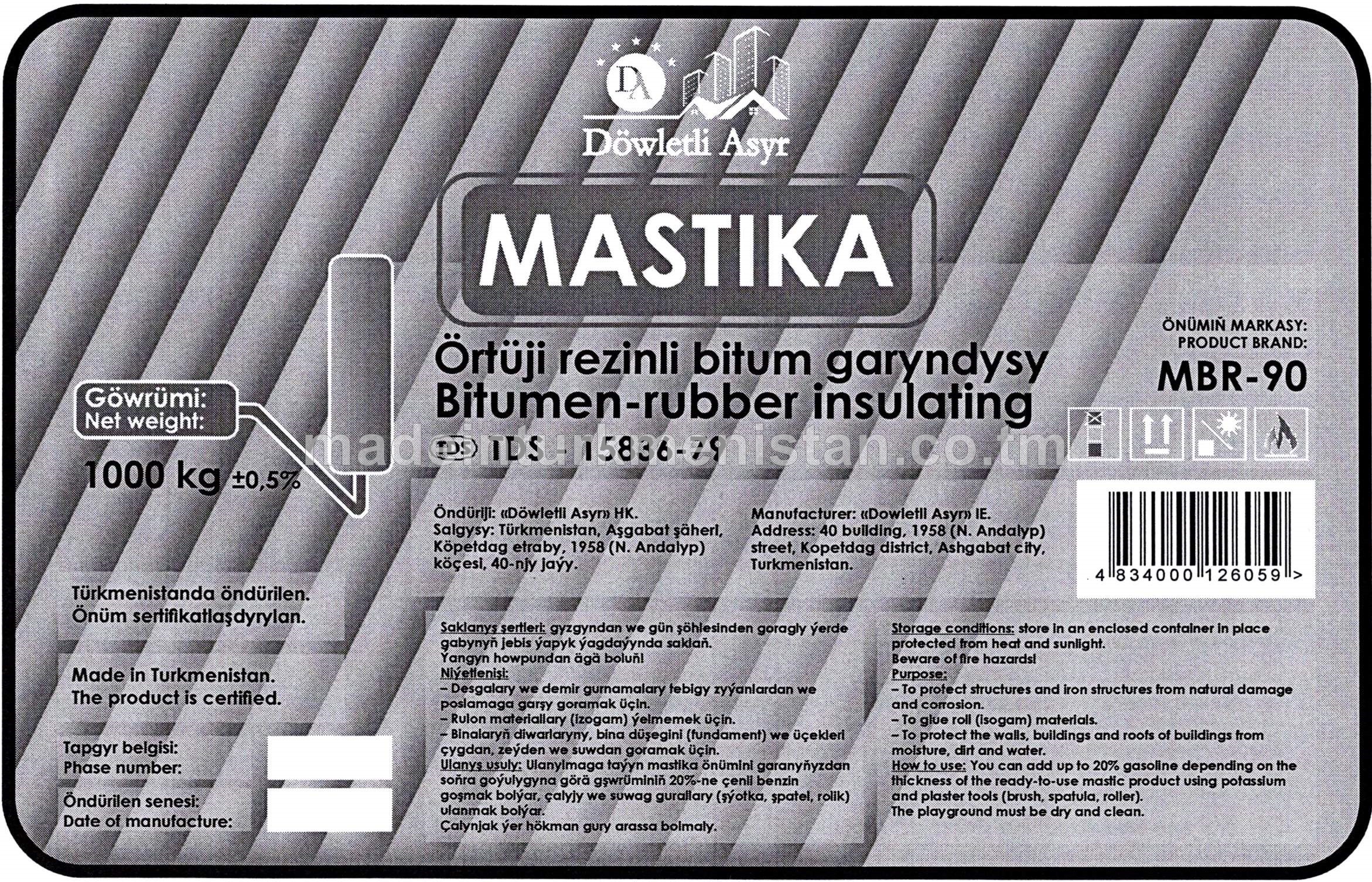 Örtüji rezinli bitum garyndysy markasy MBR-90