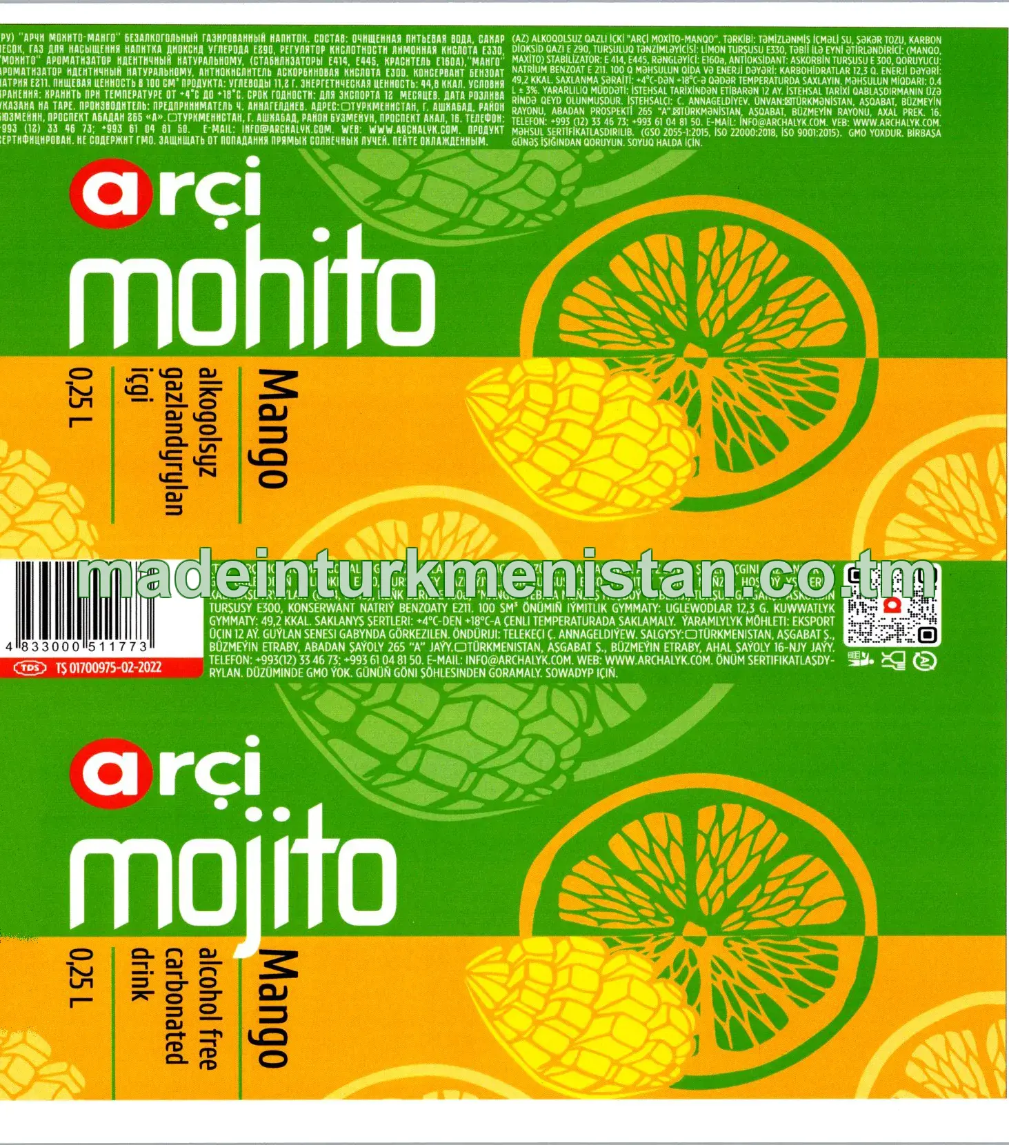 "Arçi Mohito-Mango" alkogolsyz gazlandyrylan içgi
