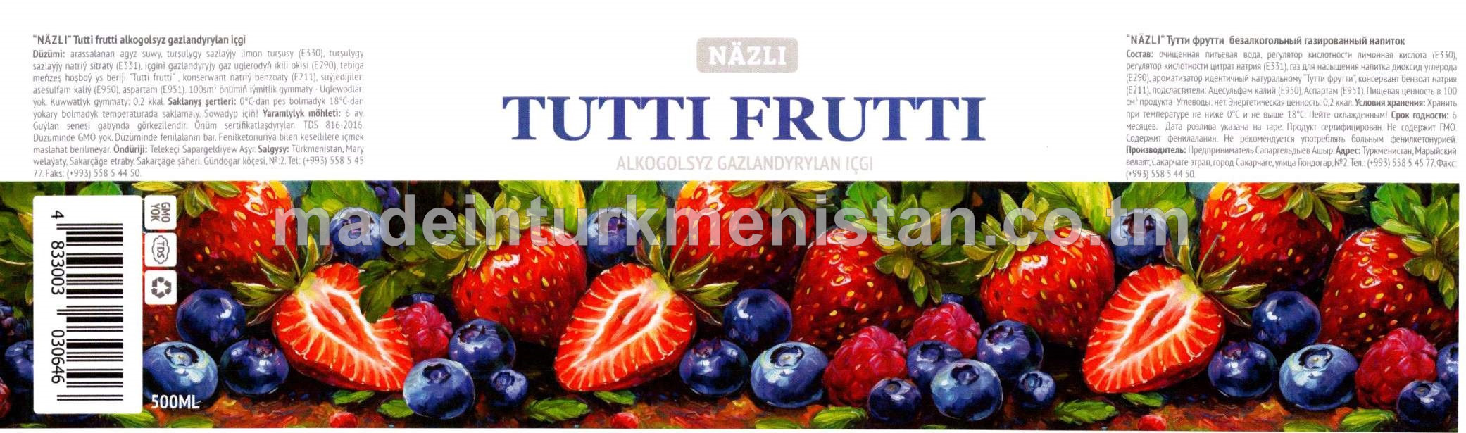 "Tutti frutti" alkogolsyz gazlandyrylan içgi