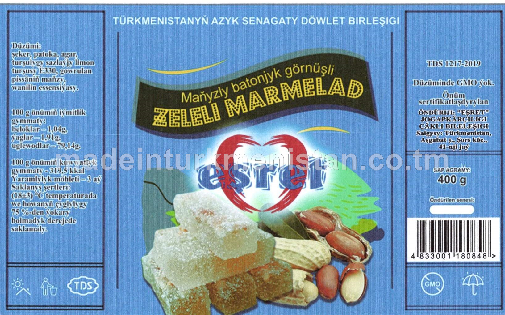 Arahisli batonjyk görnüşli želeli marmelad