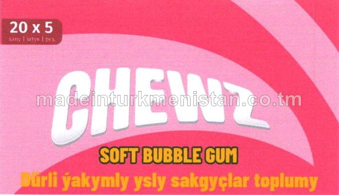 "chewz" Dürli ýakymly ysly sakgyçlar toplumy (ýertudana, pyrtykal, tutti-frutti) (20sany*5sany)