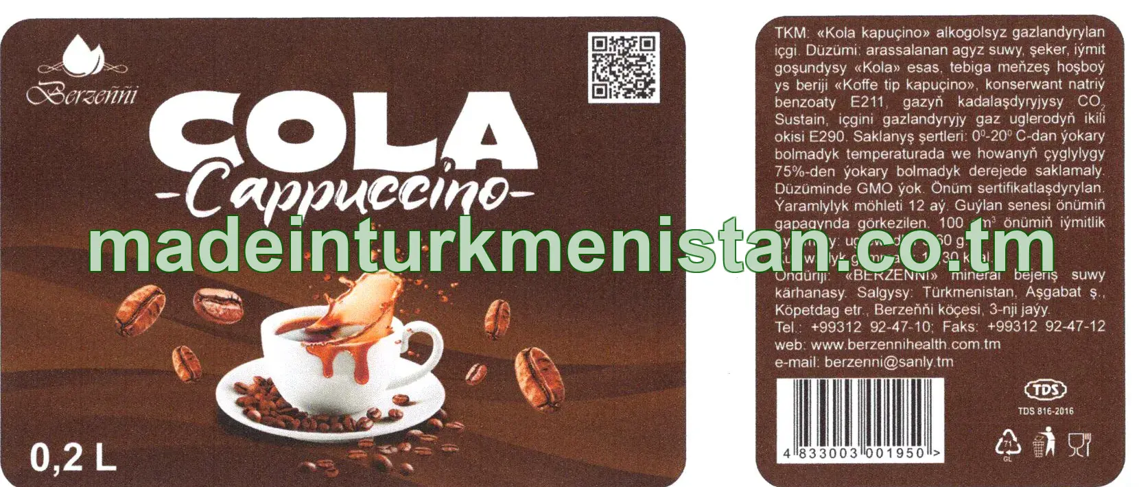 "Kola Kapuçino" alkogolsyz gazlandyrylan içgi