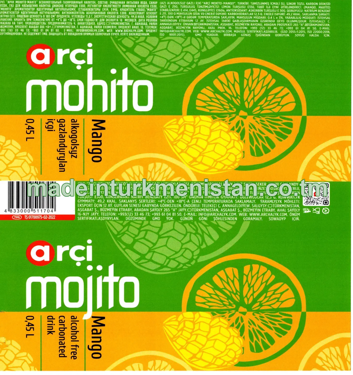 "Arçi Mohito-Mango" alkogolsyz gazlandyrylan içgi