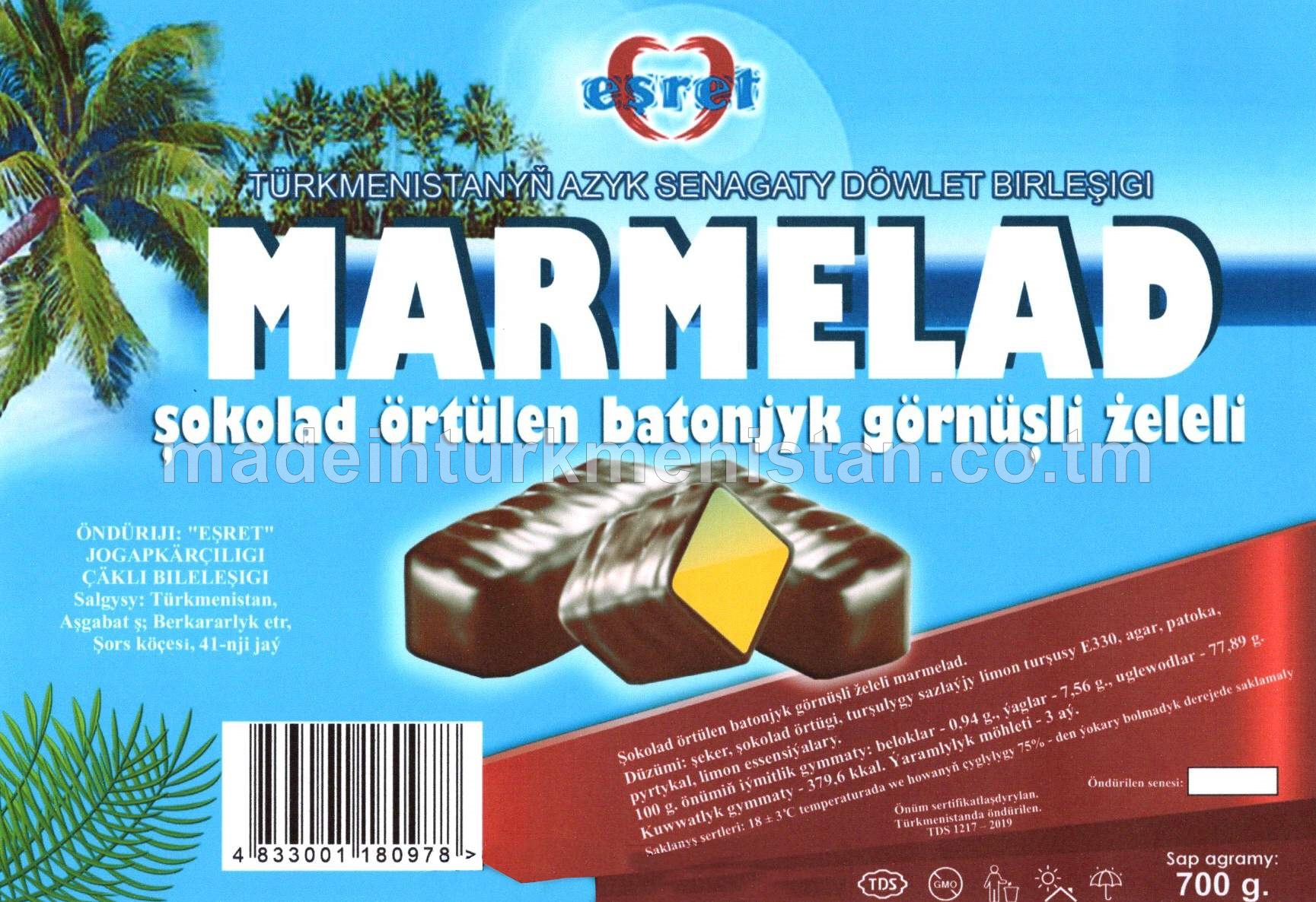 "MARMELAD"şokolad örtülen batonjyk görnüşli źeleli