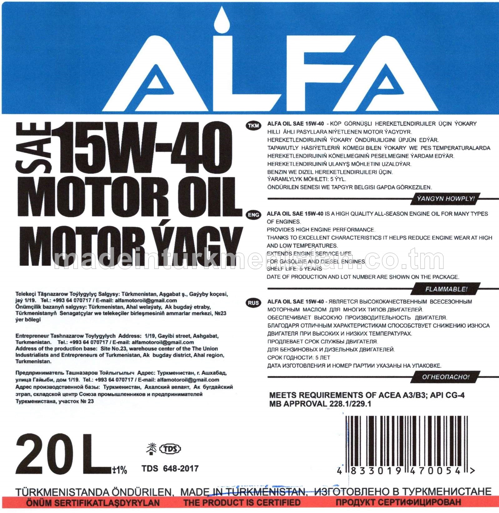 Motor ýagy SAE 15W-40