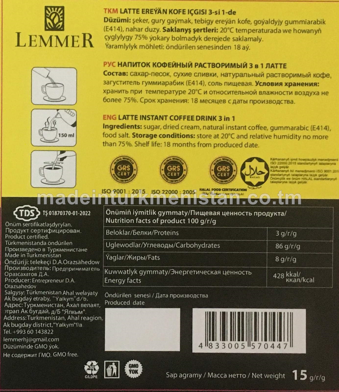 LATTE EREÝÄN KOFE IÇGISI 3-SI 1-DE