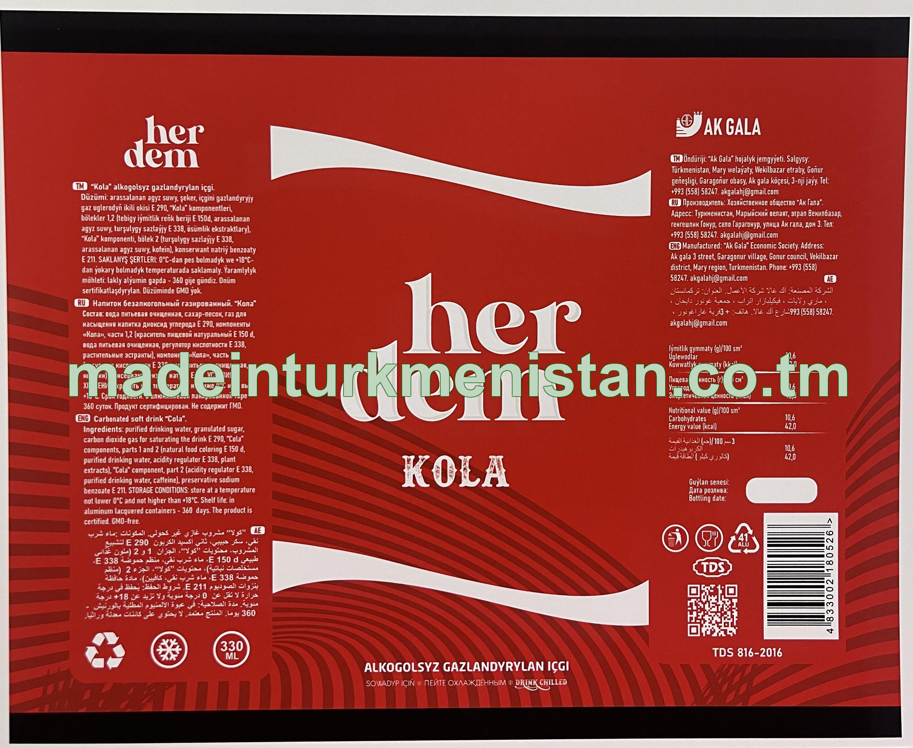 her dem "Kola" alkagolsyz gazlandyrylan icgi