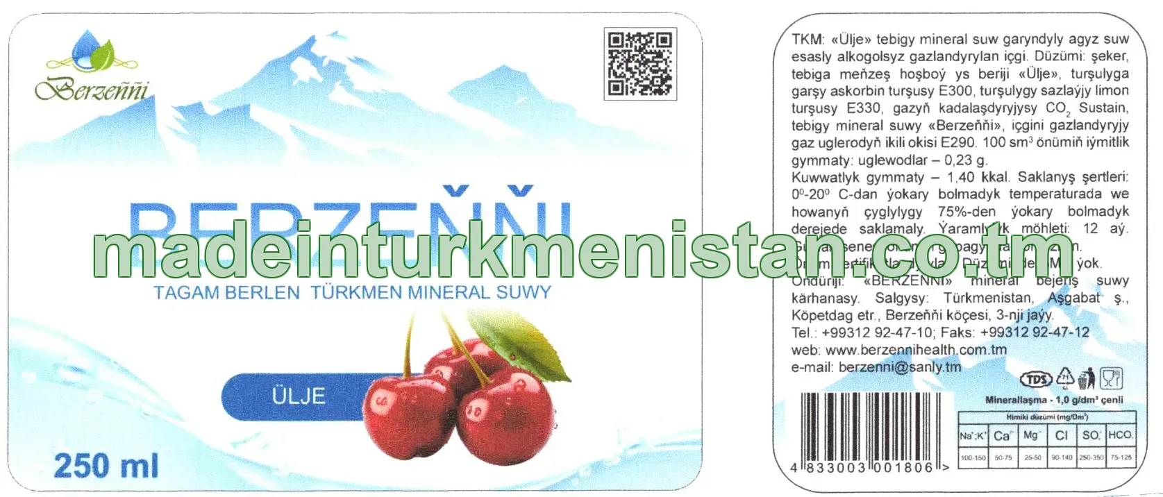 "Berzeňňi" ülje tebigy mineral suw garyndyly agyz suw esasly alokogolsyz gazlandyrylan içgi