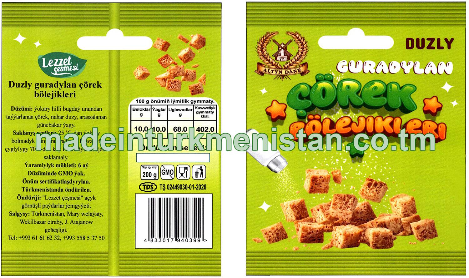 Duzly guradylan çörek bölejikleri