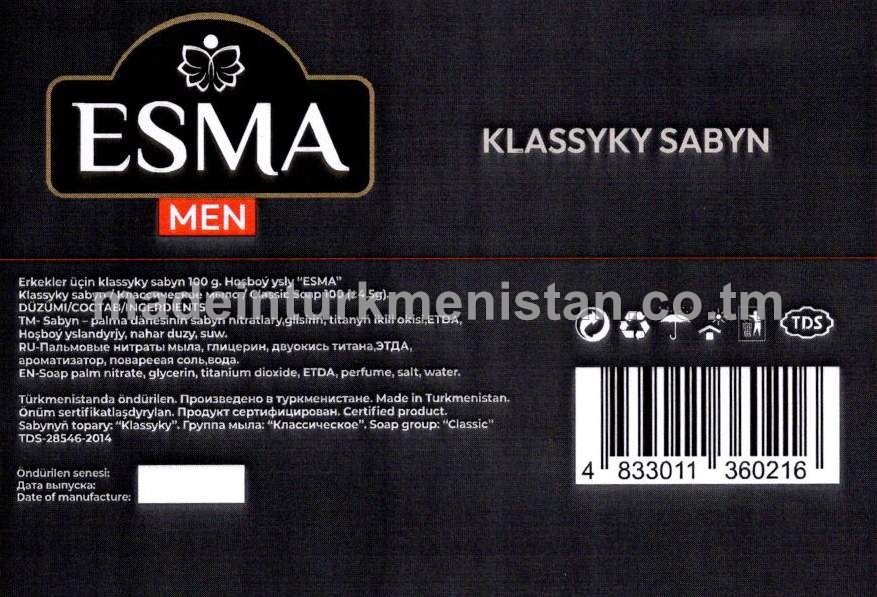 Erkekler üçin klassyky sabyn, hoşboý ysly