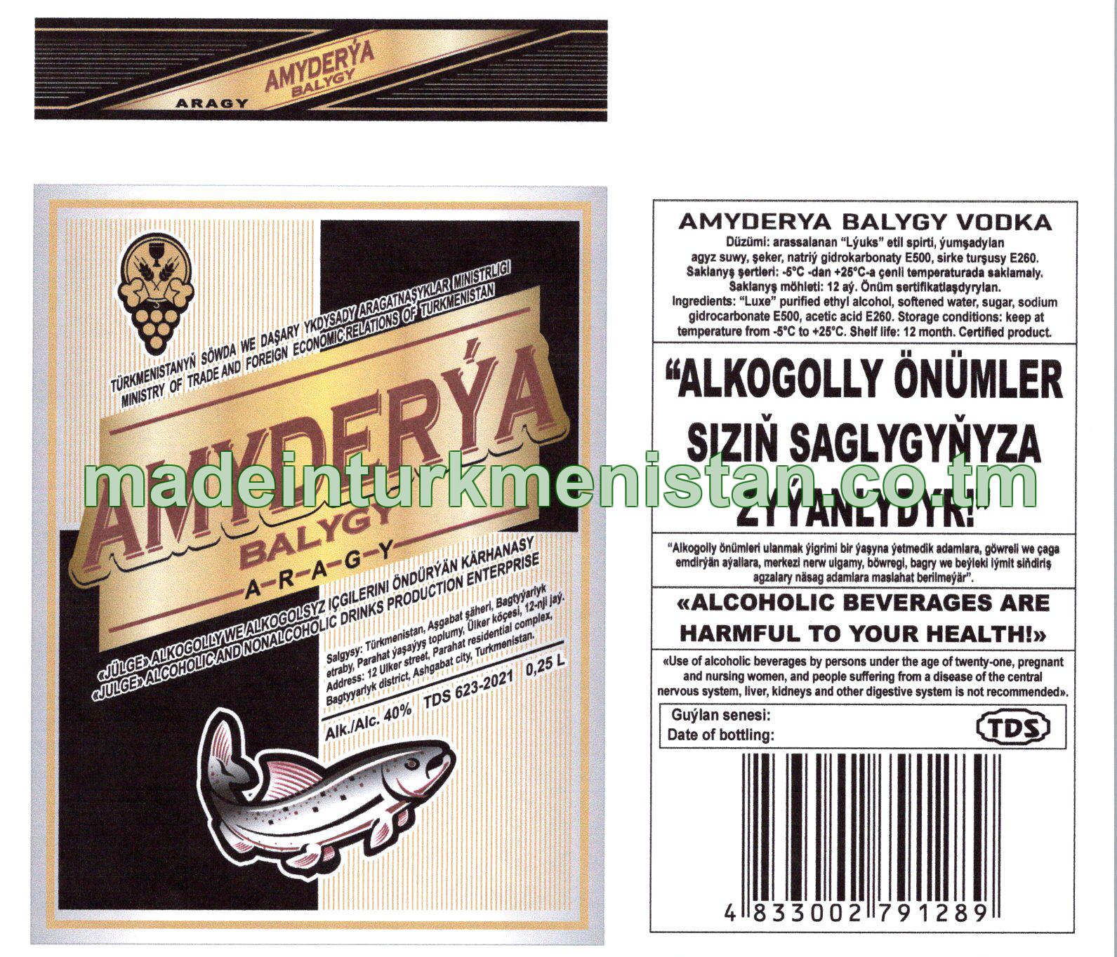 "Amyderýa balygy" aragy. Alk: 40%