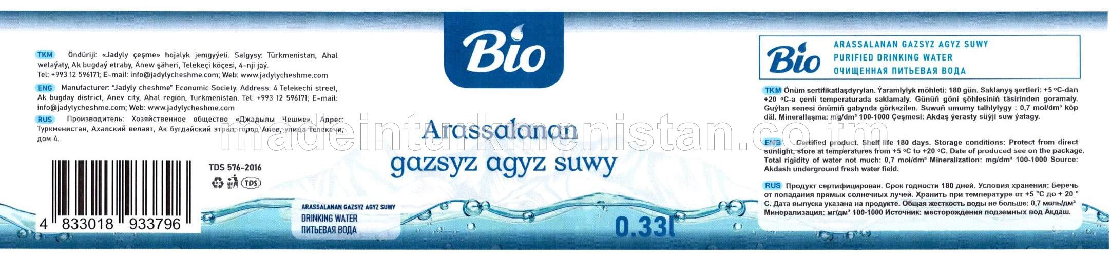 Arassalanan gazsyz agyz suwy