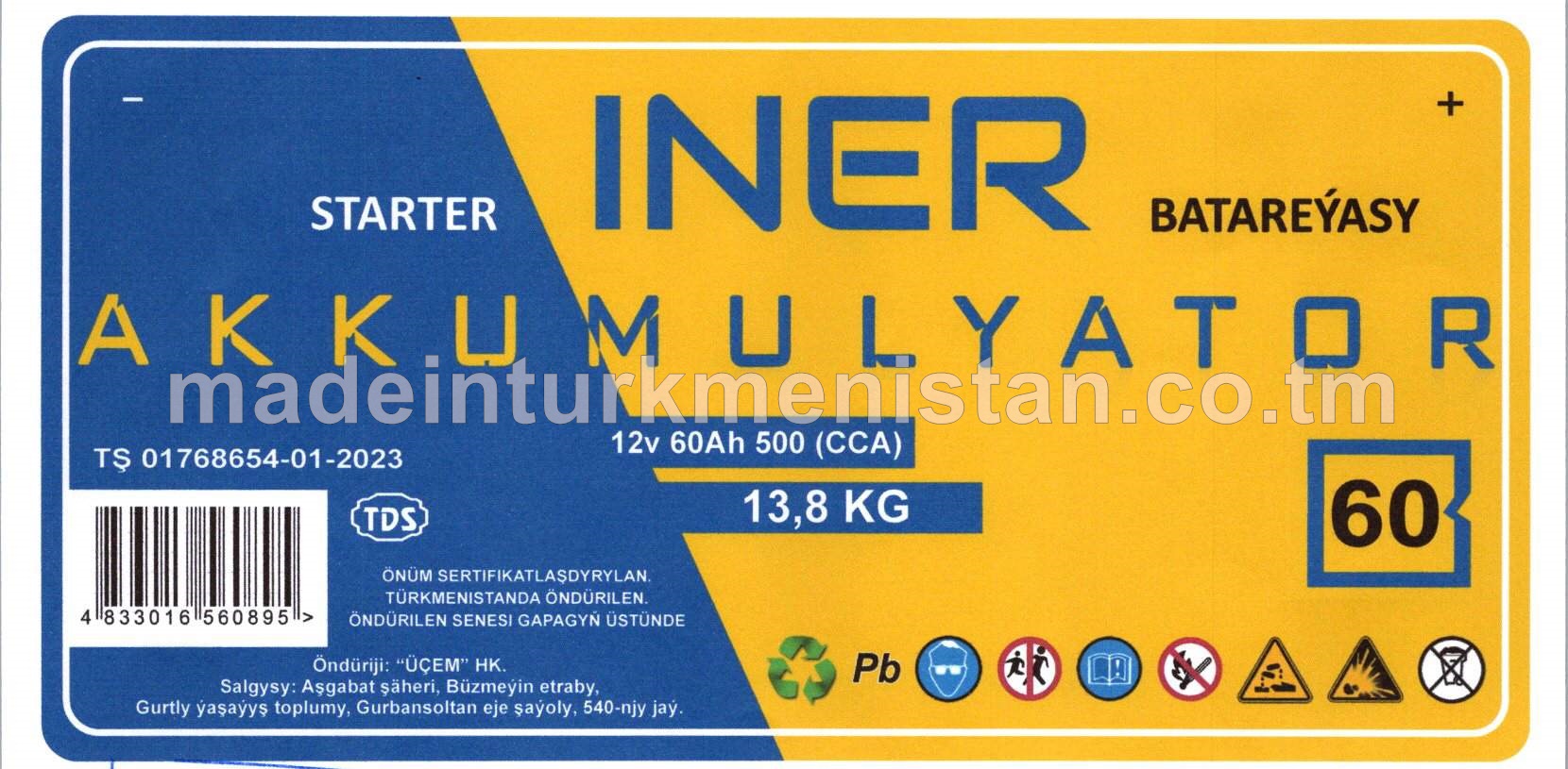 Akkumulýator batareýasy 12v 60Ah 500 (CCA)