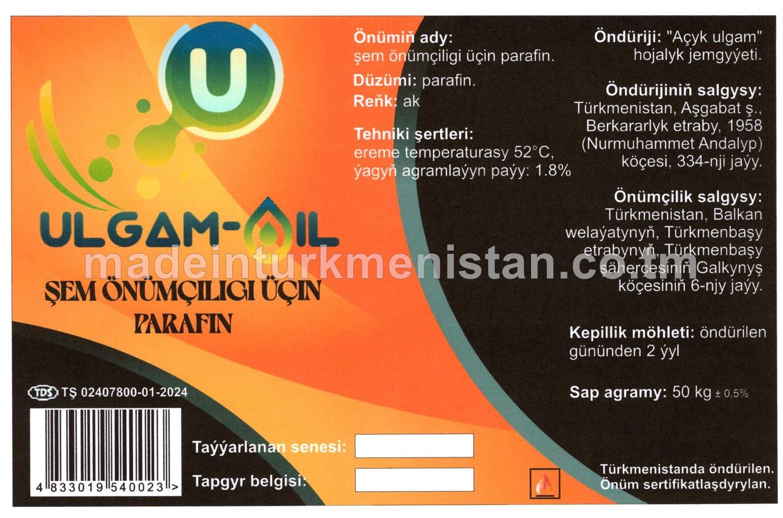 Şem önümçiligiň üçin parafin