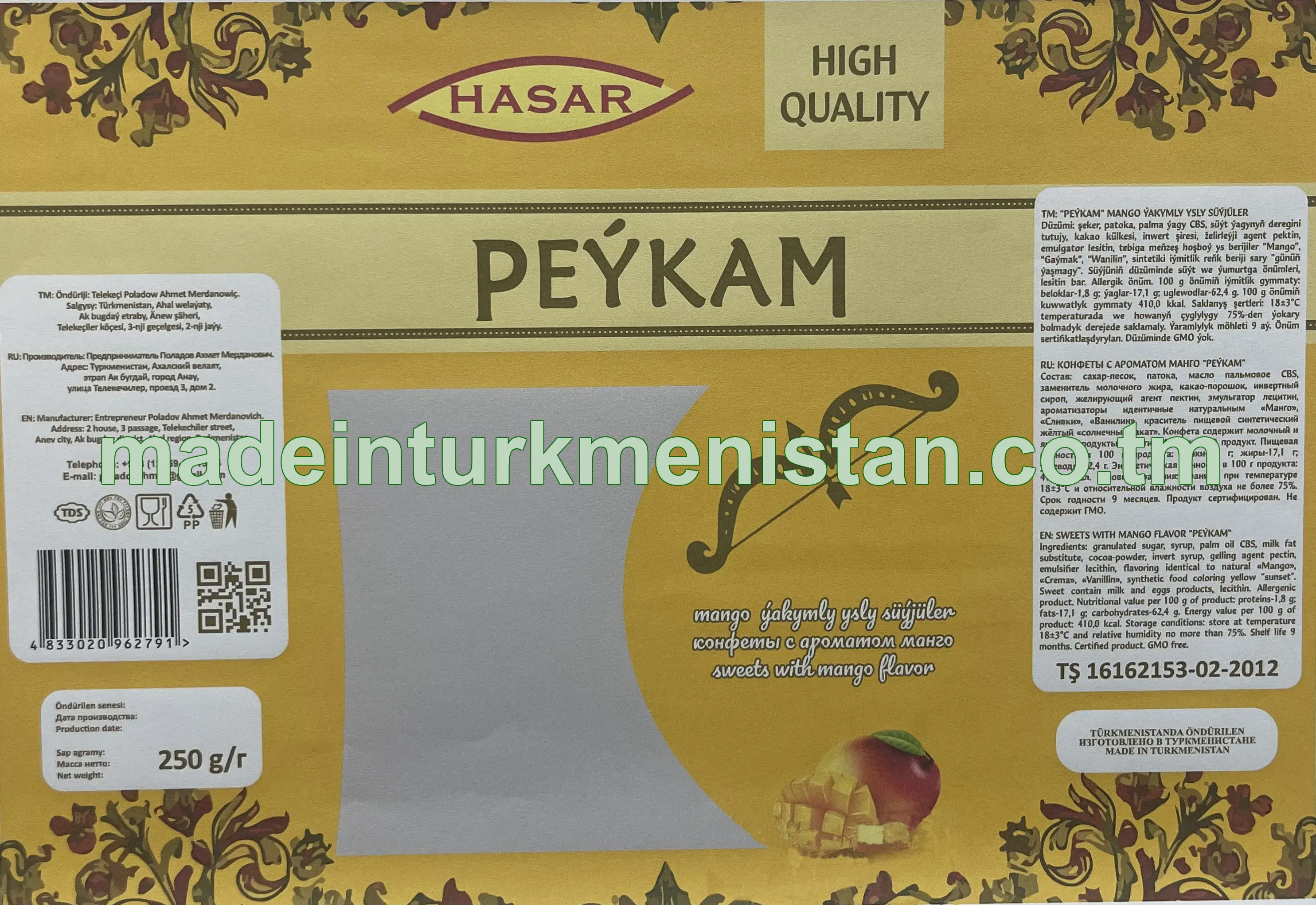 "PEÝKAM" Mango ýakymly ysly süýjüler