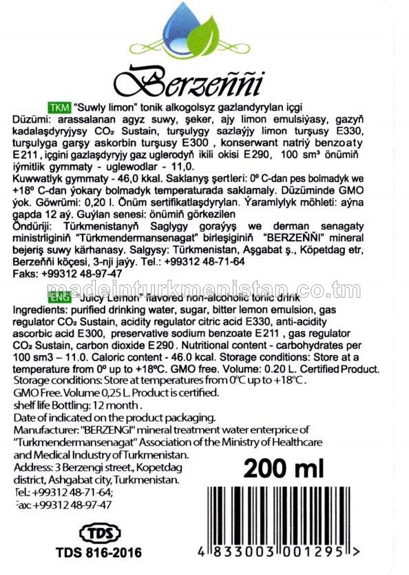 "Suwly limon" tonik alkogolsyz gazlandyrylan içgi