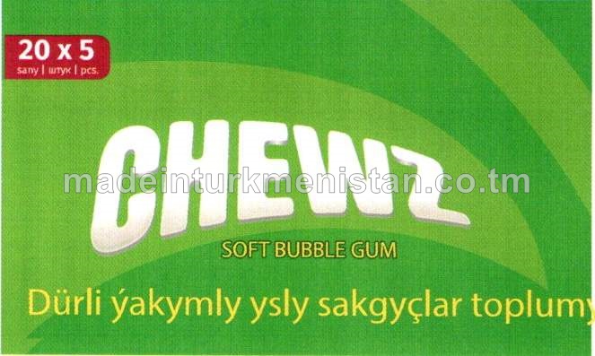 "chewz" Dürli ýakymly ysly sakgyçlar toplumy (ýertudana, pyrtykal, tutti-frutti) (20x5)