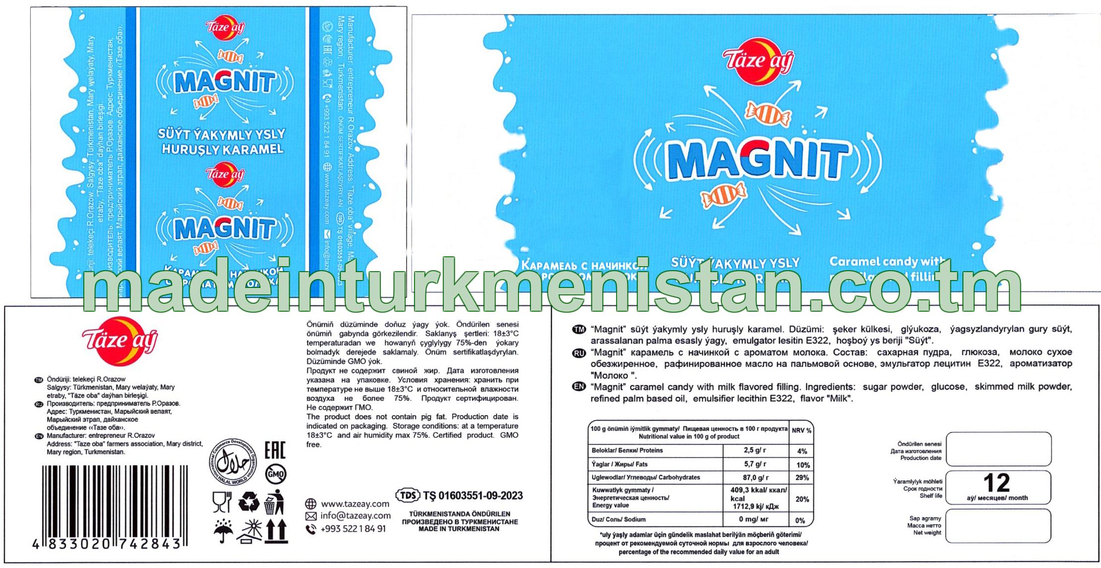 “Magnit” süýt ýakymly ysly huruşly karamel