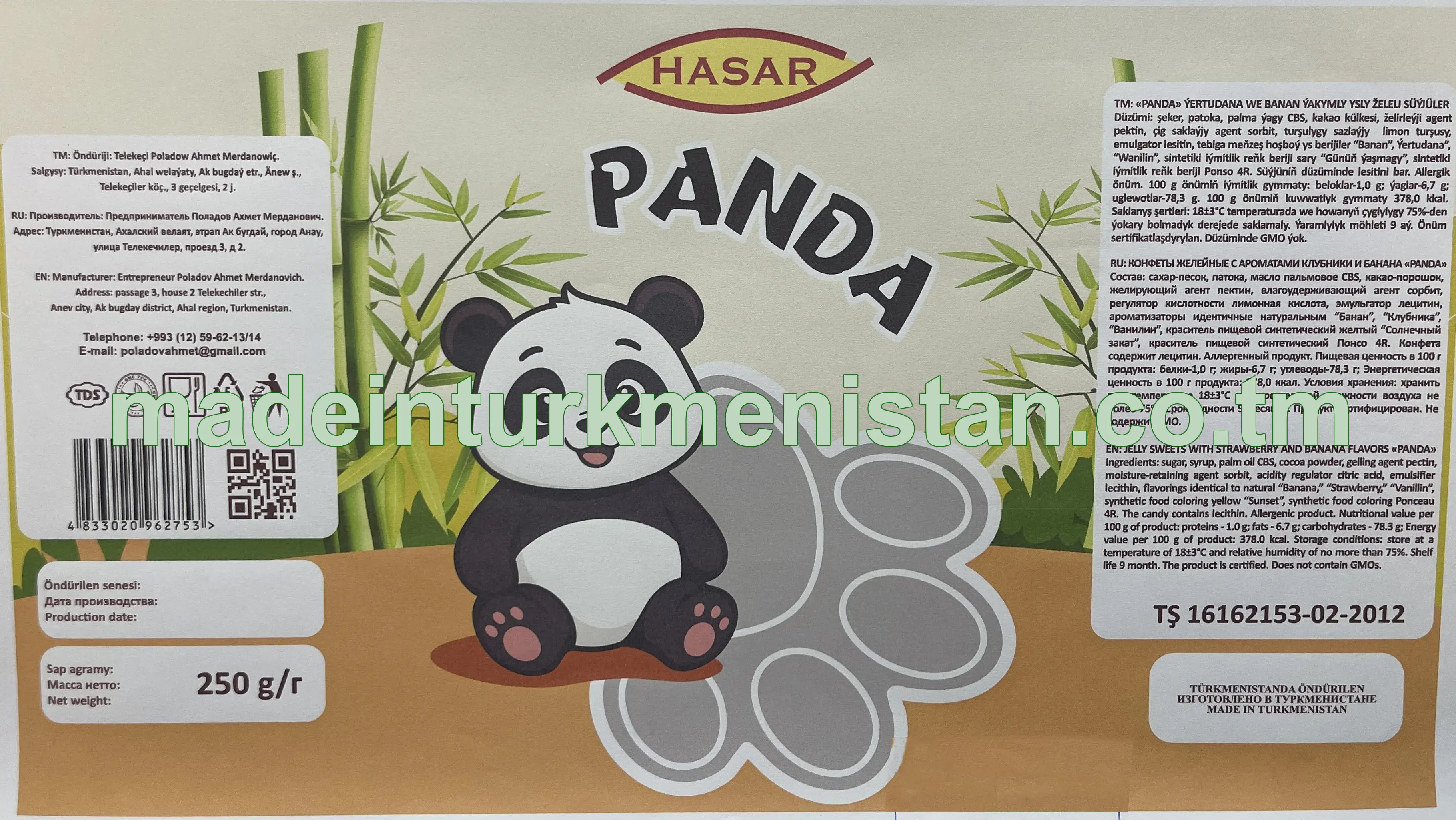 "PANDA" ýertudana we banan ýakymly ysly süýjüler