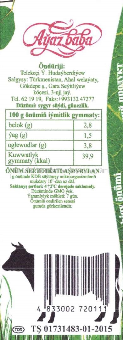 Bio kefir. Ýaglygy 1.5%
