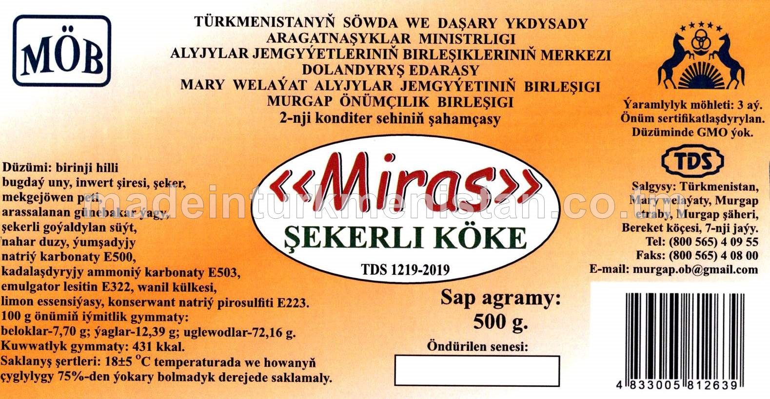 "Miras" şekerli köke, birinji hilli bugdaý unundan