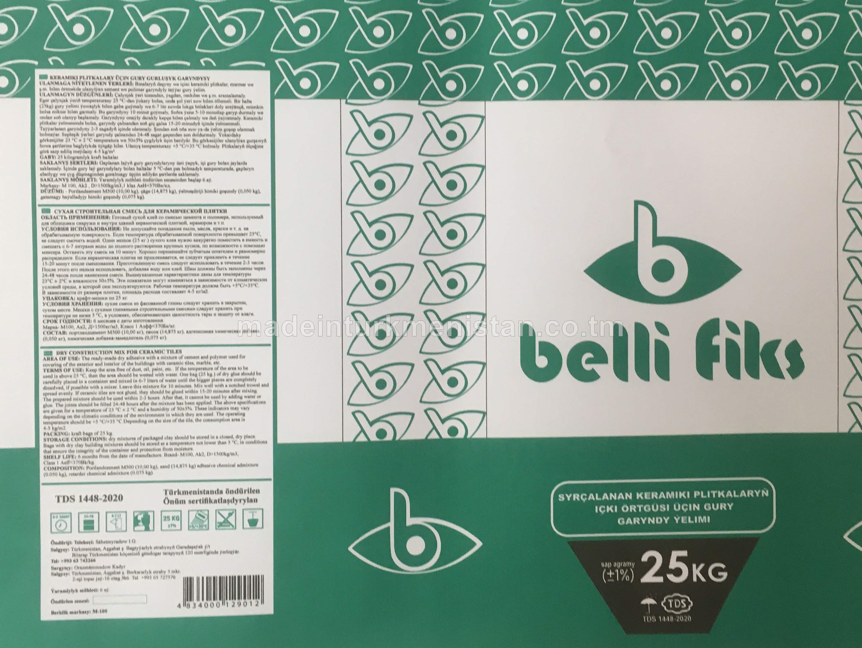 Syrçalanan keramiki plitkalaryň içki örtgüsi üçin gury garyndy ýelimi