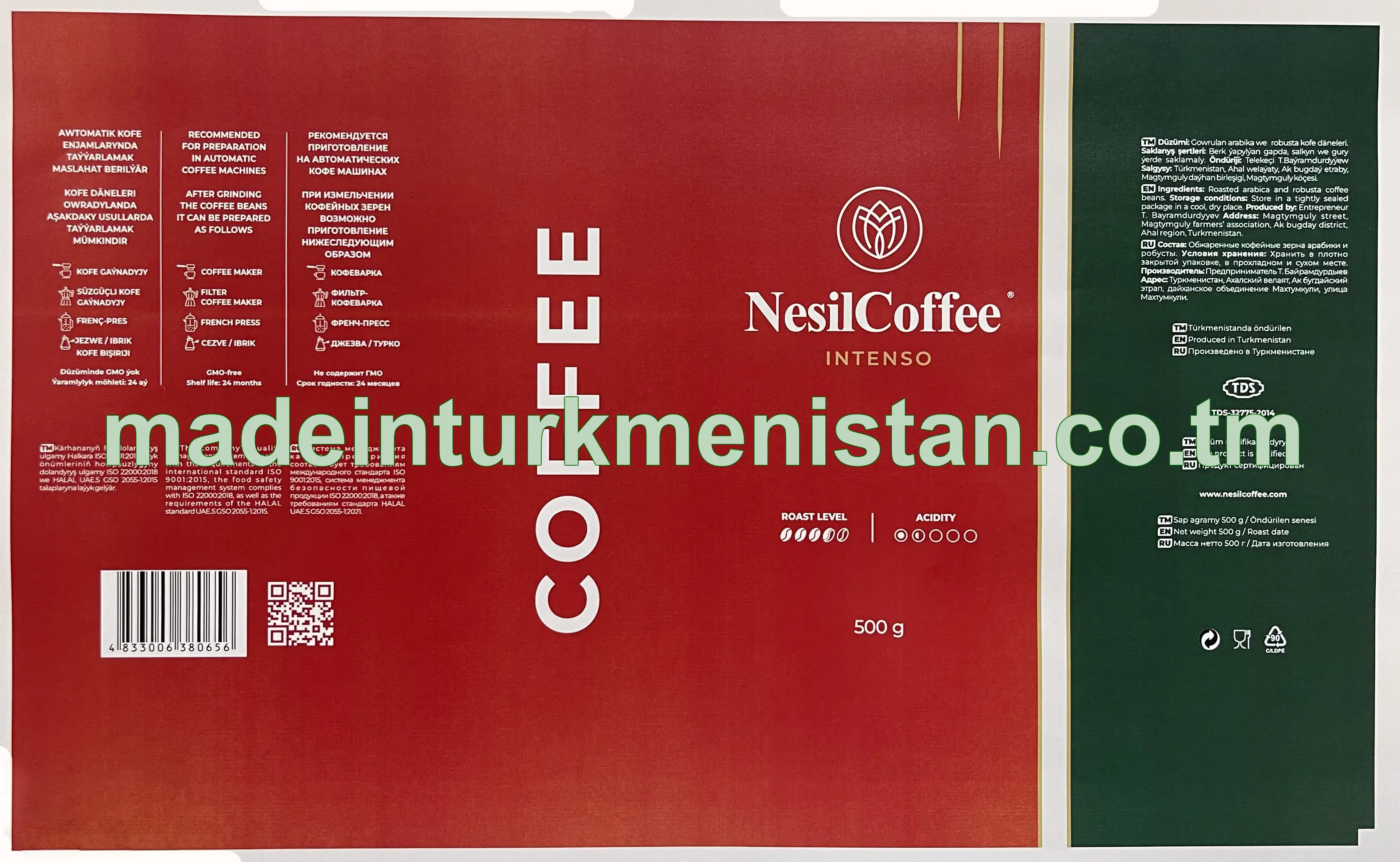 "NesilCoffee" Gowrulan arabika we robusta kofe däneleri. Intenso