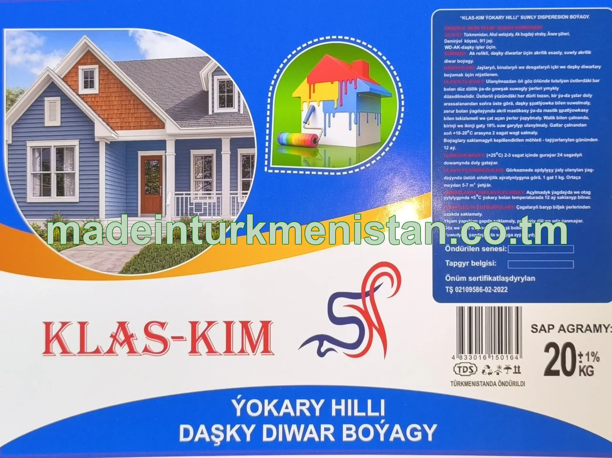 "Klas Kim" Ýokary hilli suwly dispersion boýagy, ak reňkli, WD-AK (daşky diwar boýagy)