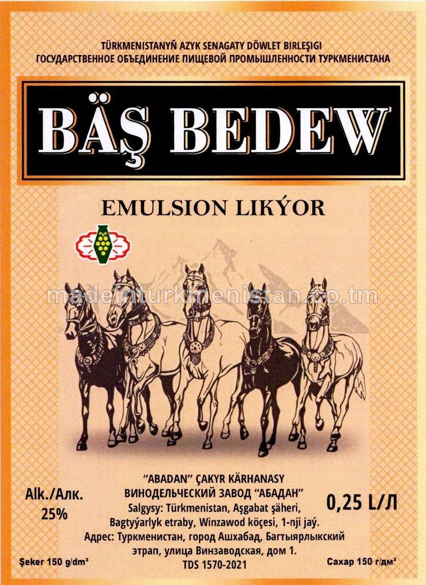 "Bäş bedew" emulsion likýor. Alk: 25%