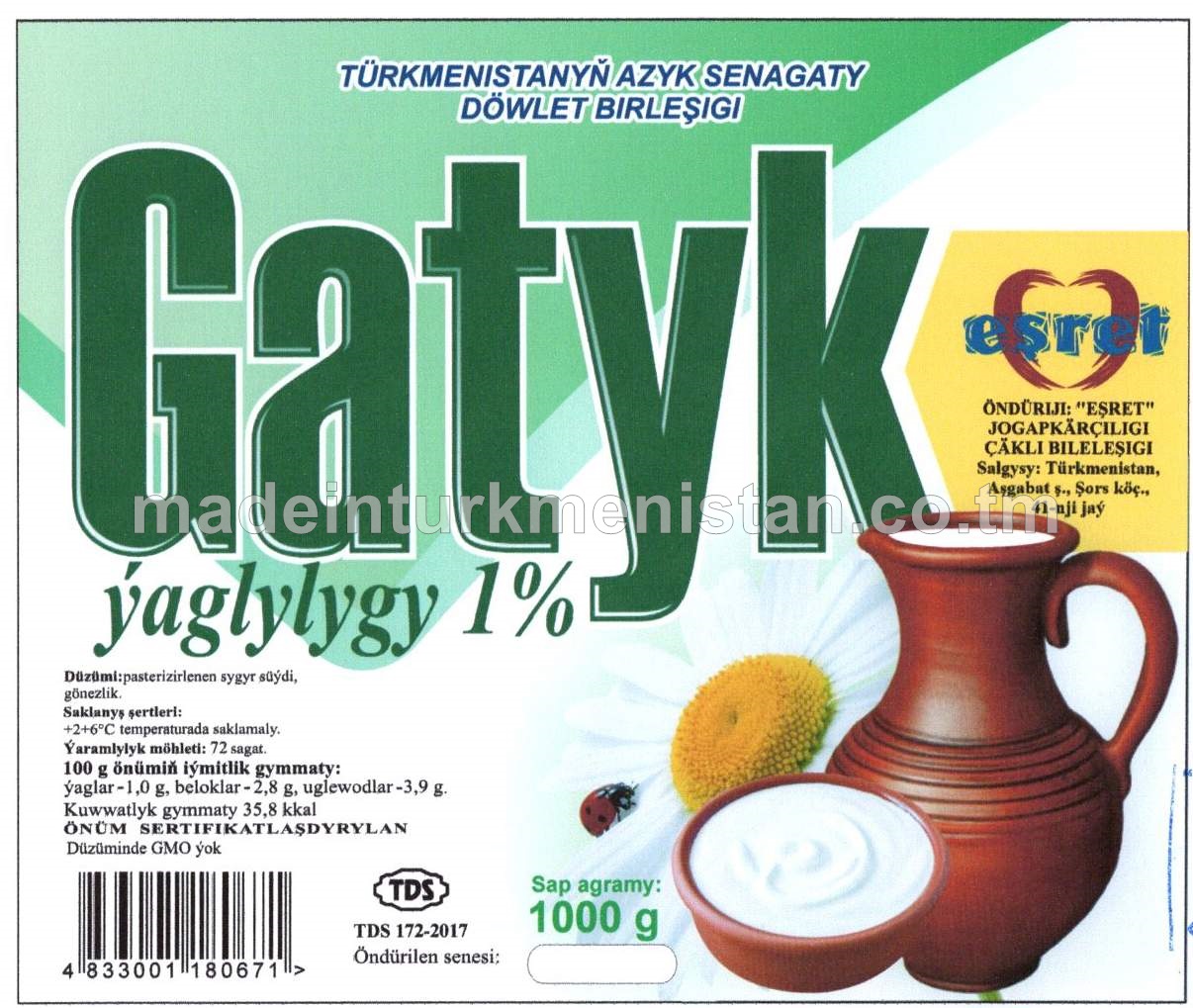 Gatyk, ýaglylygy 1%