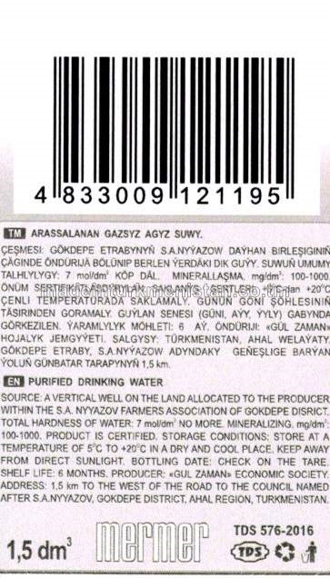 "mermer" arassalanan gazsyz agyz suwy