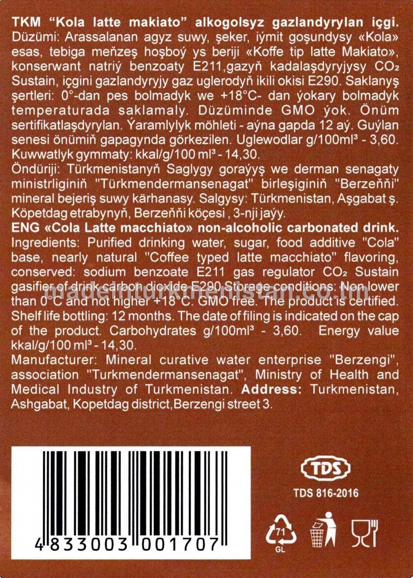 "Kola-Latte makiato" alkogolsyz gazlandyrylan içgi