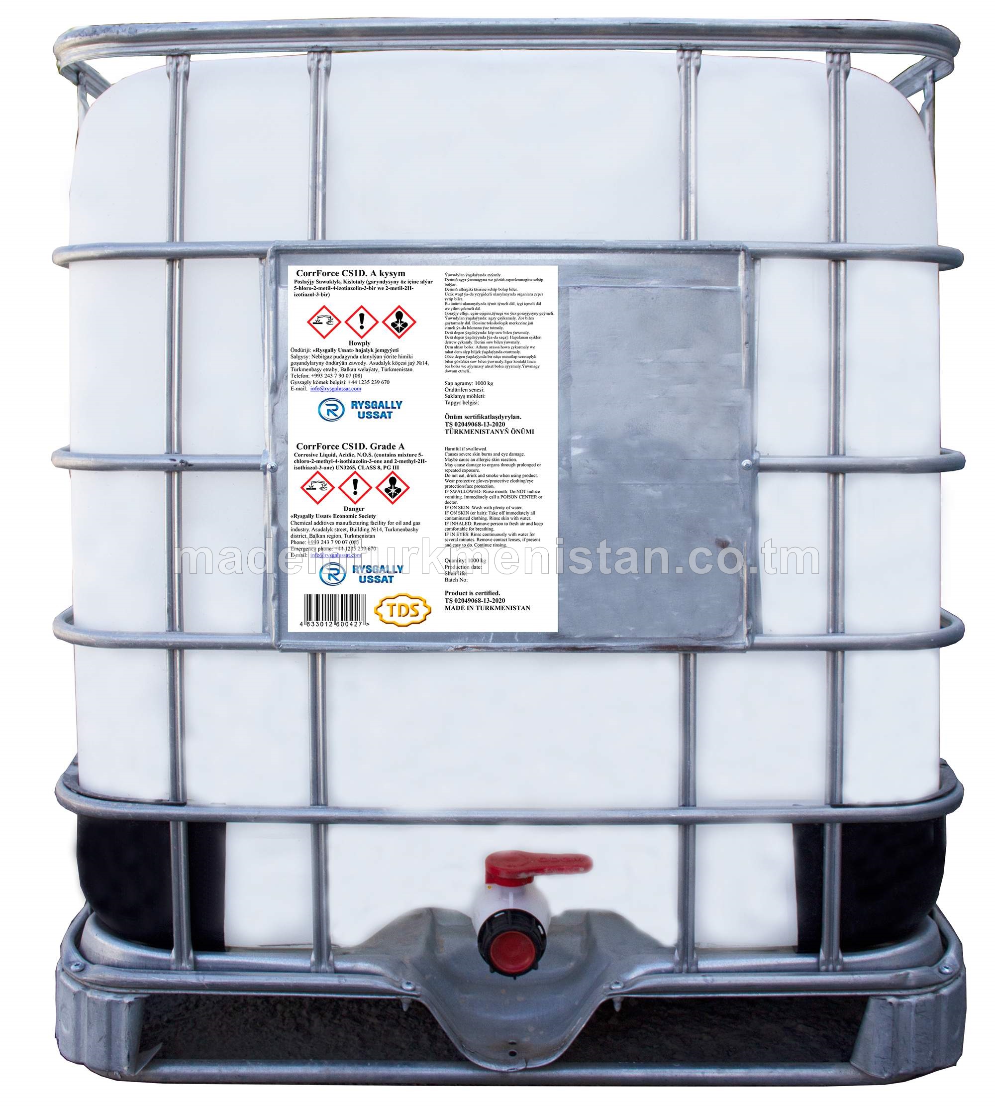 CorrForce CS1D. SYNP A Poslaýjy Suwuklyk, Kislotaly, N.O.S. (garyndysyny öz içine alýar 5-hloro-2-metil-4-izotiazolin-3-bir we 2-metil-2H-izotiazol-3-bir)