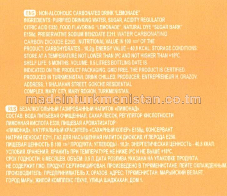 "LIMONAD" alkogolsyz gazlandyrylan içgi