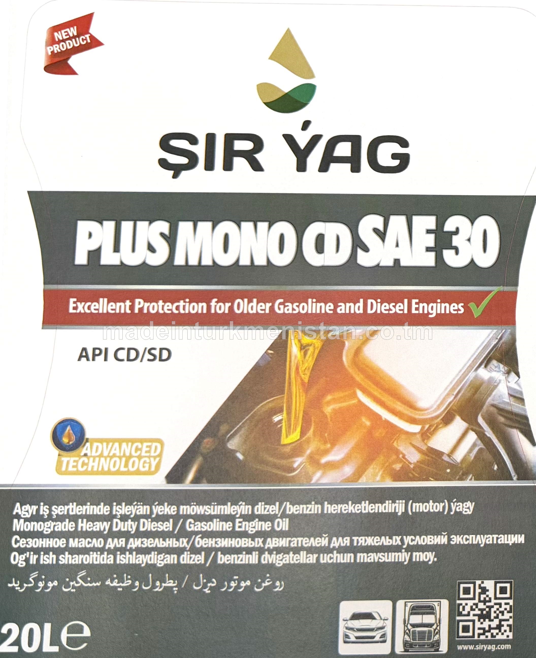 Agyr iş şertlerinde işleýän ýeke möwsümleýin dizel/benzin hereketlendiriji (motor) ýagy PLUS MONO CD SAE 30
