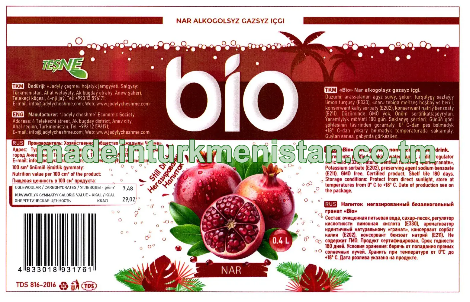 "Bio" nar alkogolsyz gazsyz içgi