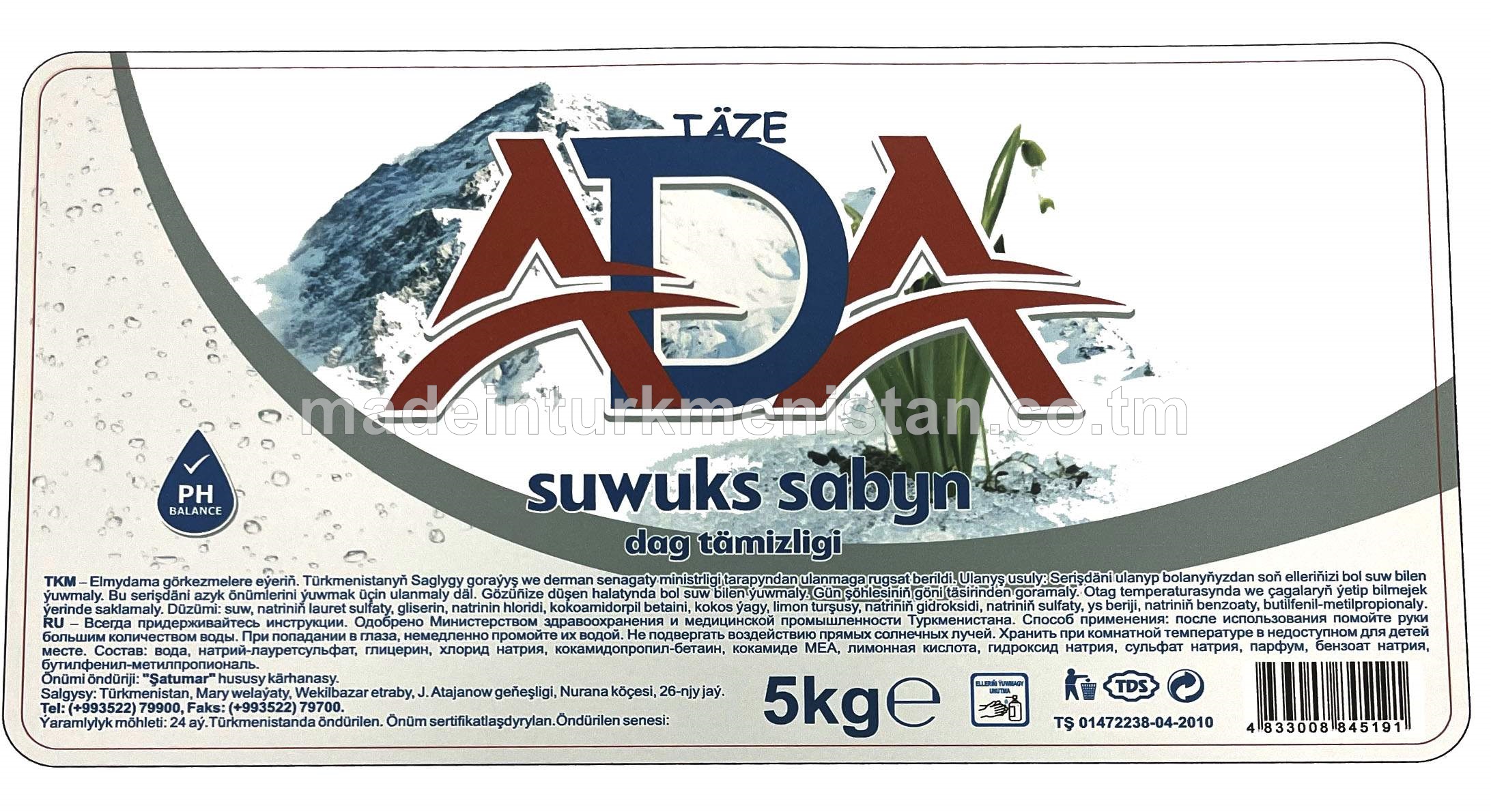 ADA suwuk sabyn, dag tämizligi