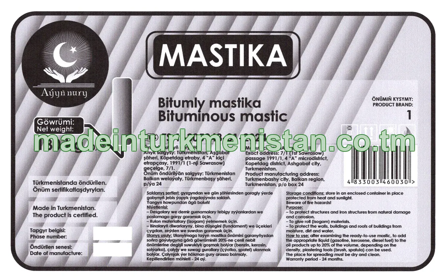 Bitumly mastika. Önümiň kysymy: 1