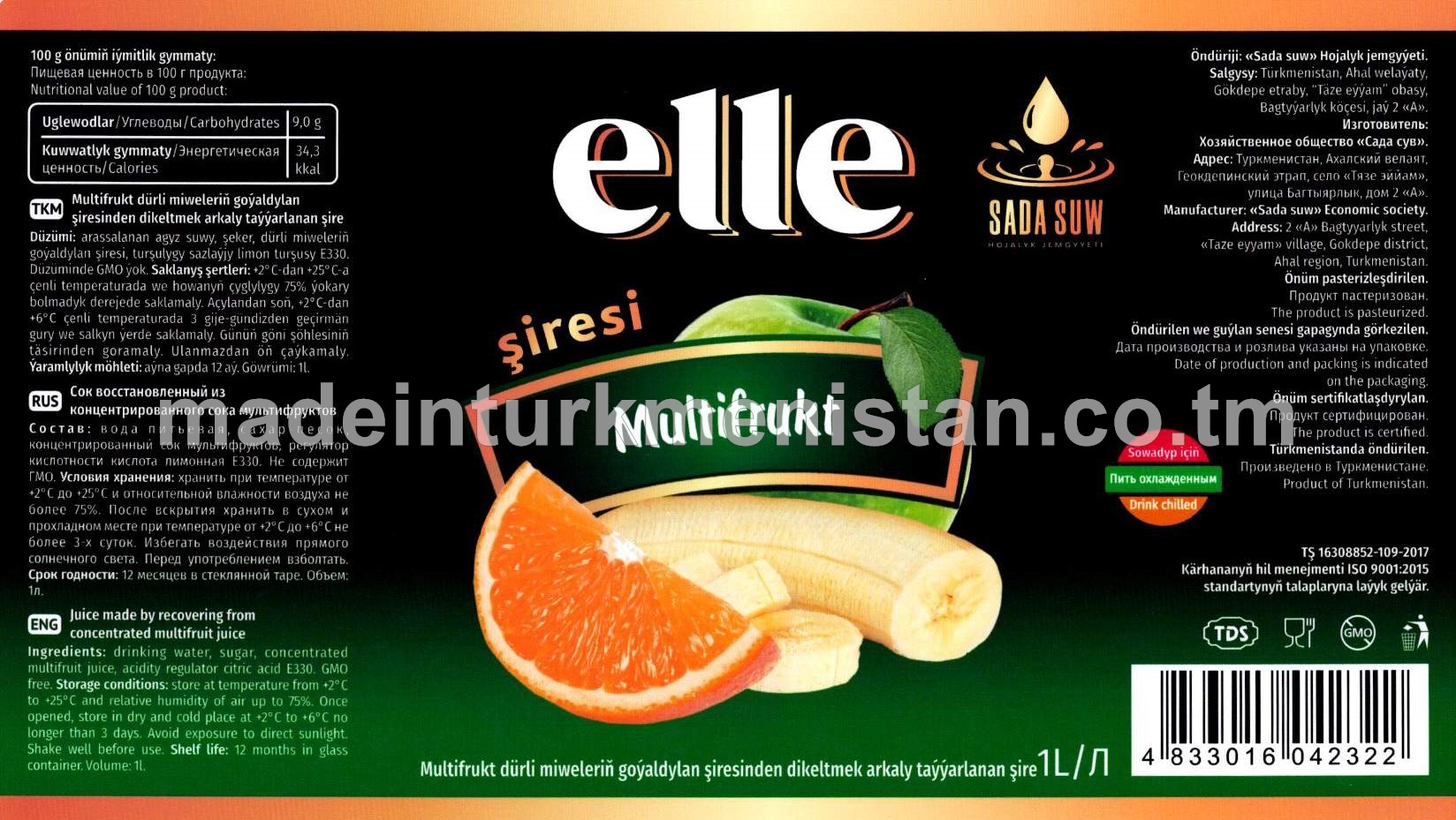 Elle multifrukt dürli miweleriň goýaldylan şiresinden dikeltmek arkaly taýýarlanan şire