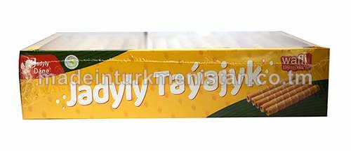 "Jadyly taýajyk" goýaldylan süýt ýakymly ysly huruşly wafli taýajyklary