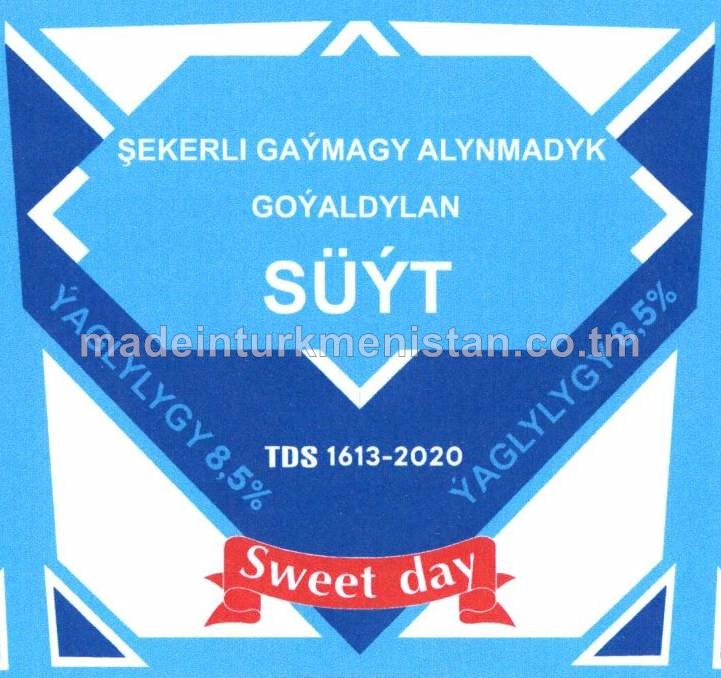 Şekerli gaýmagy alynmadyk goýaldylan Süýt, ýaglylygy 8,5% (Tm)