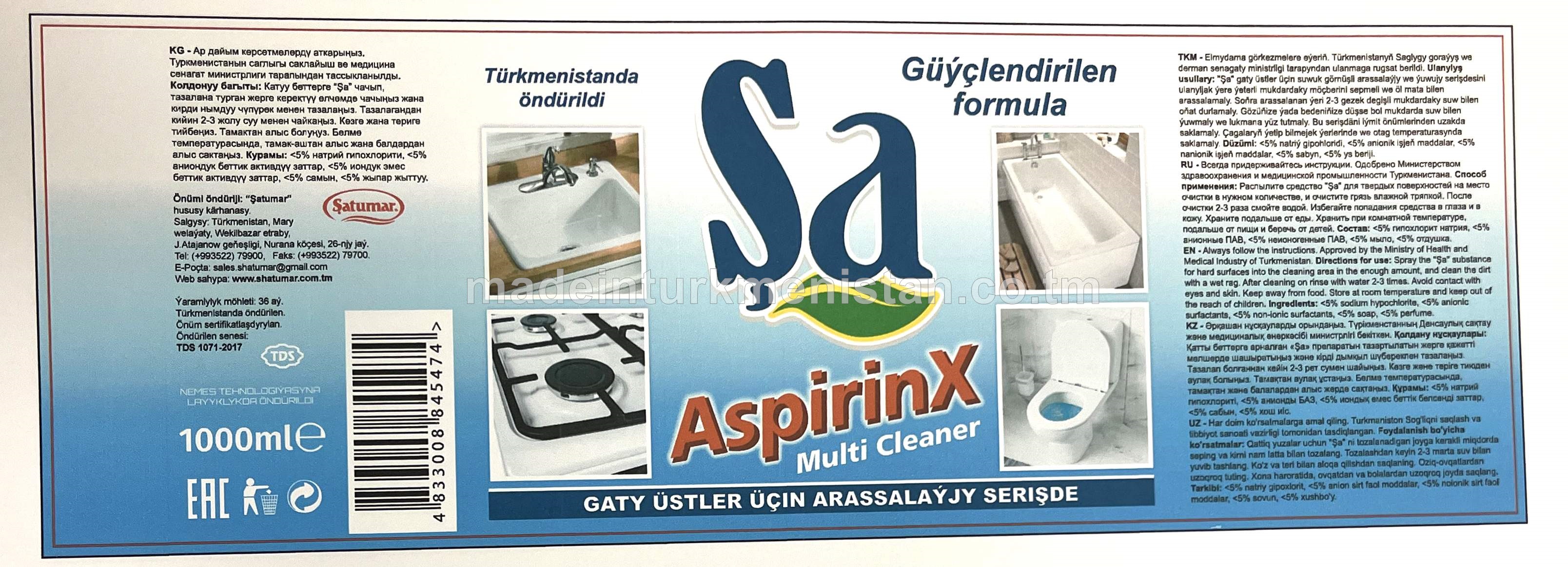 Şa gaty üstler üçin arassalaýjy serişde AspirinX