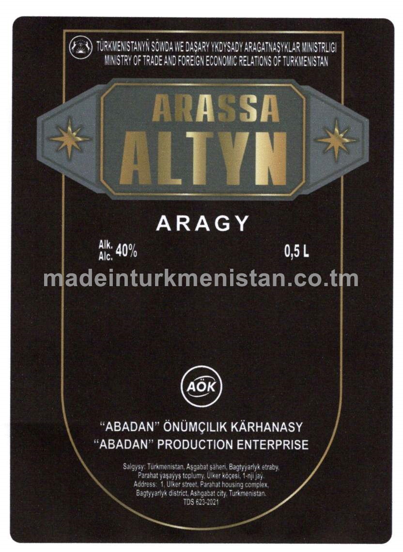 "Arassa altyn" aragy. Alk: 40%